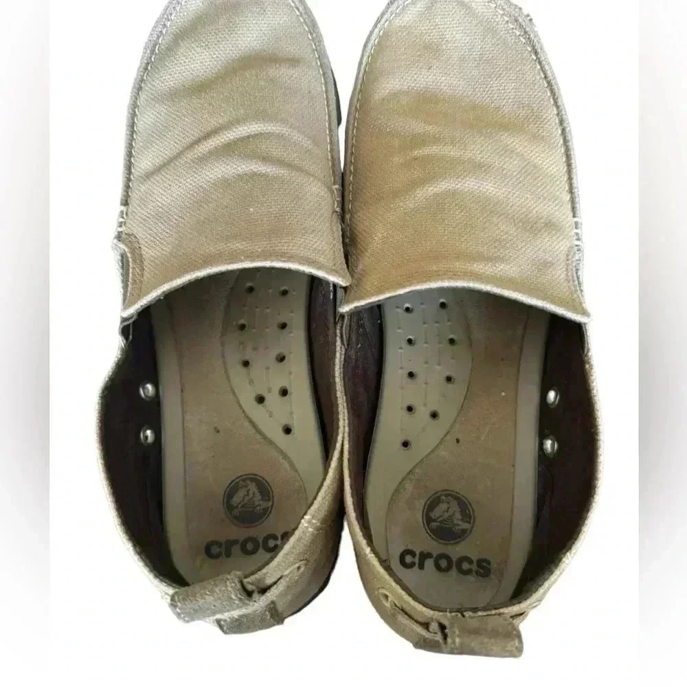 Crocs Men's Walu Slip On Loafer Casual Walking Shoes Khaki Espresso Size 10